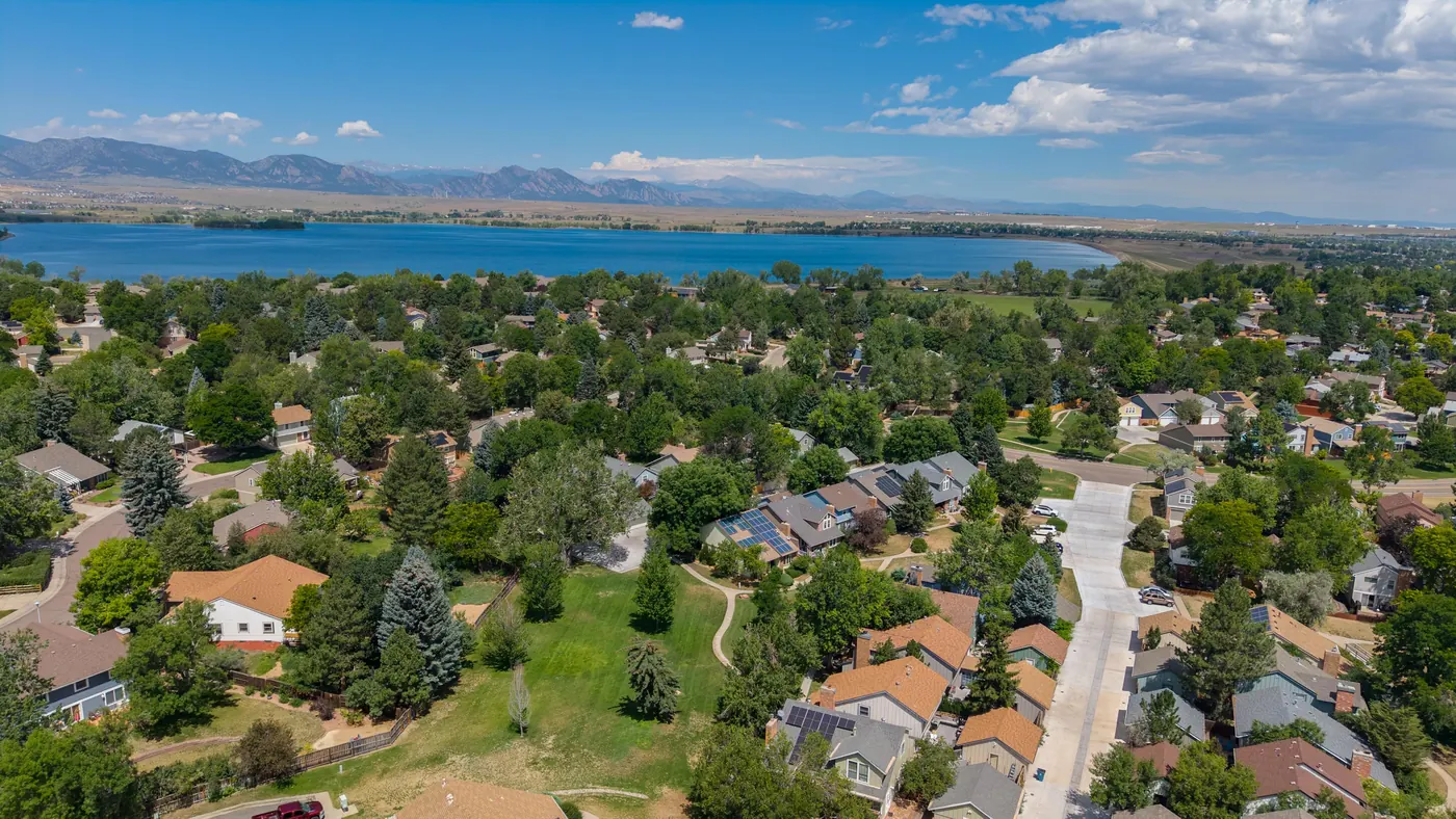 Standley Lake and the Front Range just west of the neighborhood