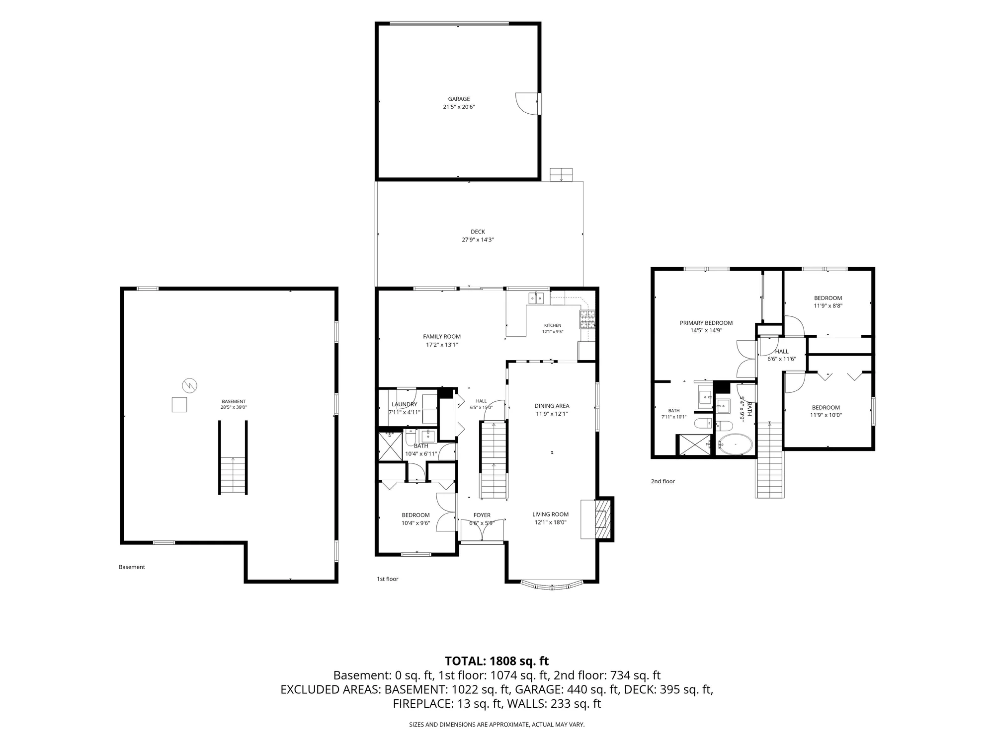 Dimensioned floor plan of all levels