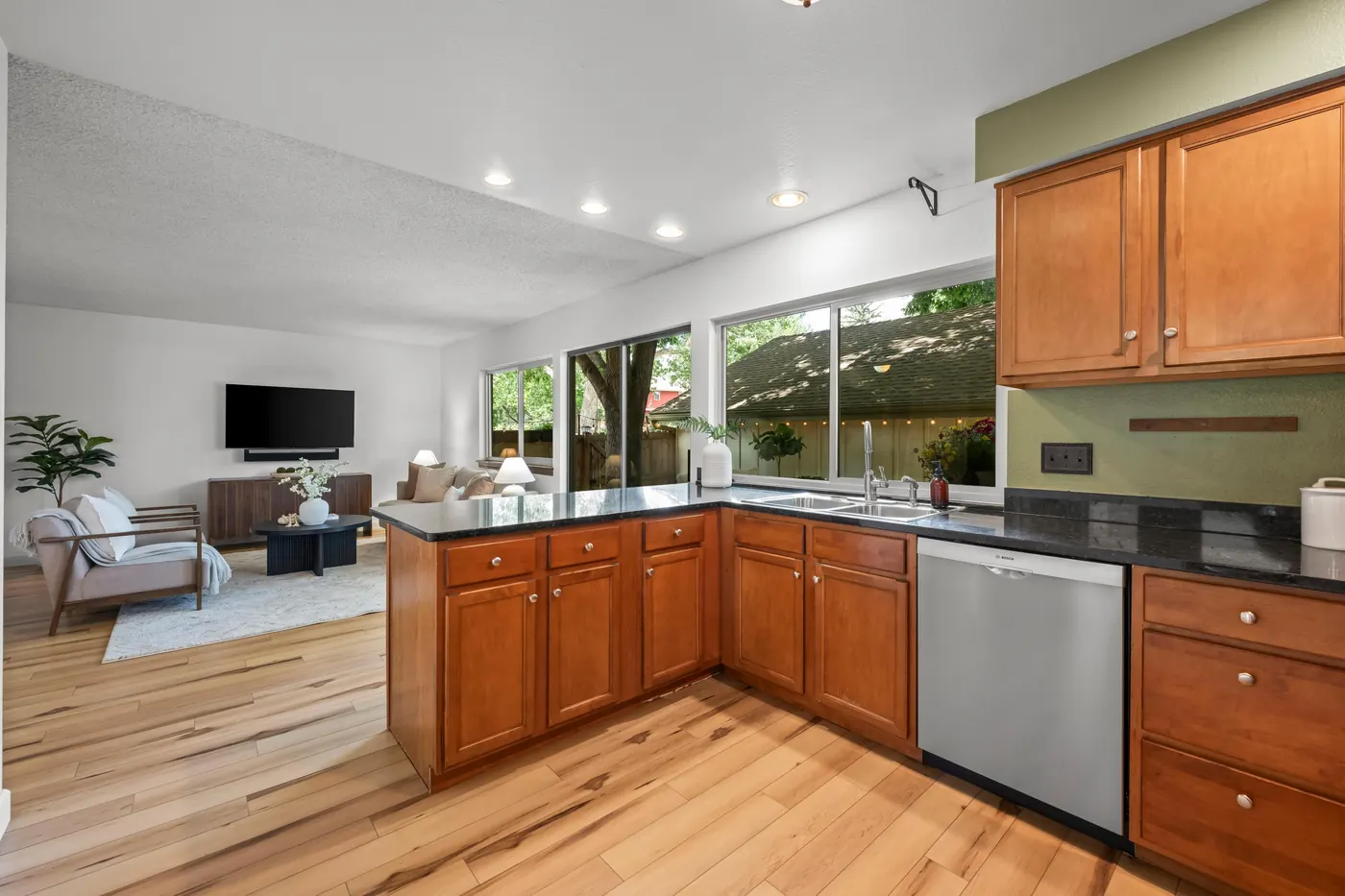 Kitchen opening to the family room